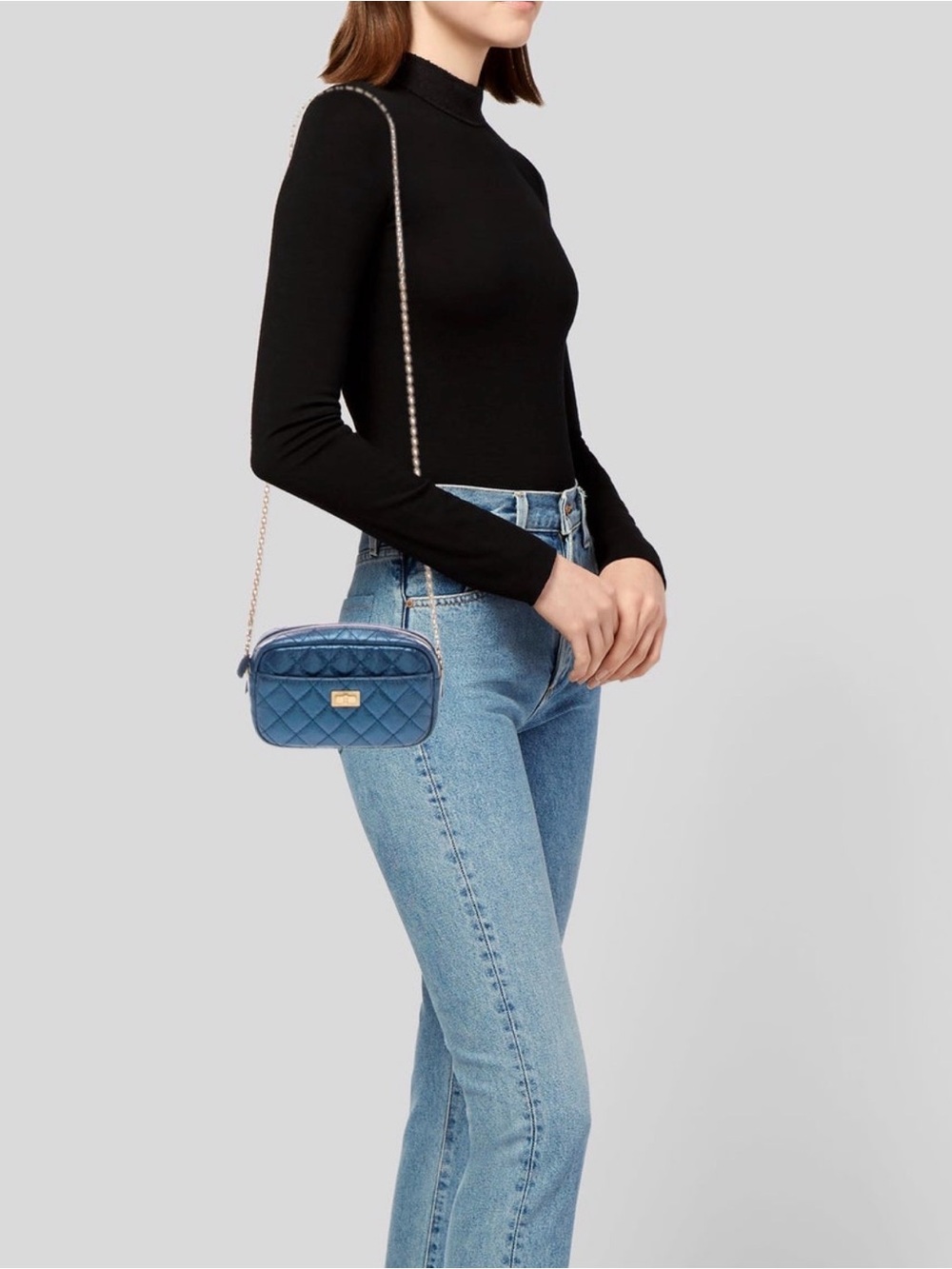 Chanel Mini 2.55 Reissue Quilted Metallic Blue Crossbody Bag with Gold Chain - Picture 8 of 16